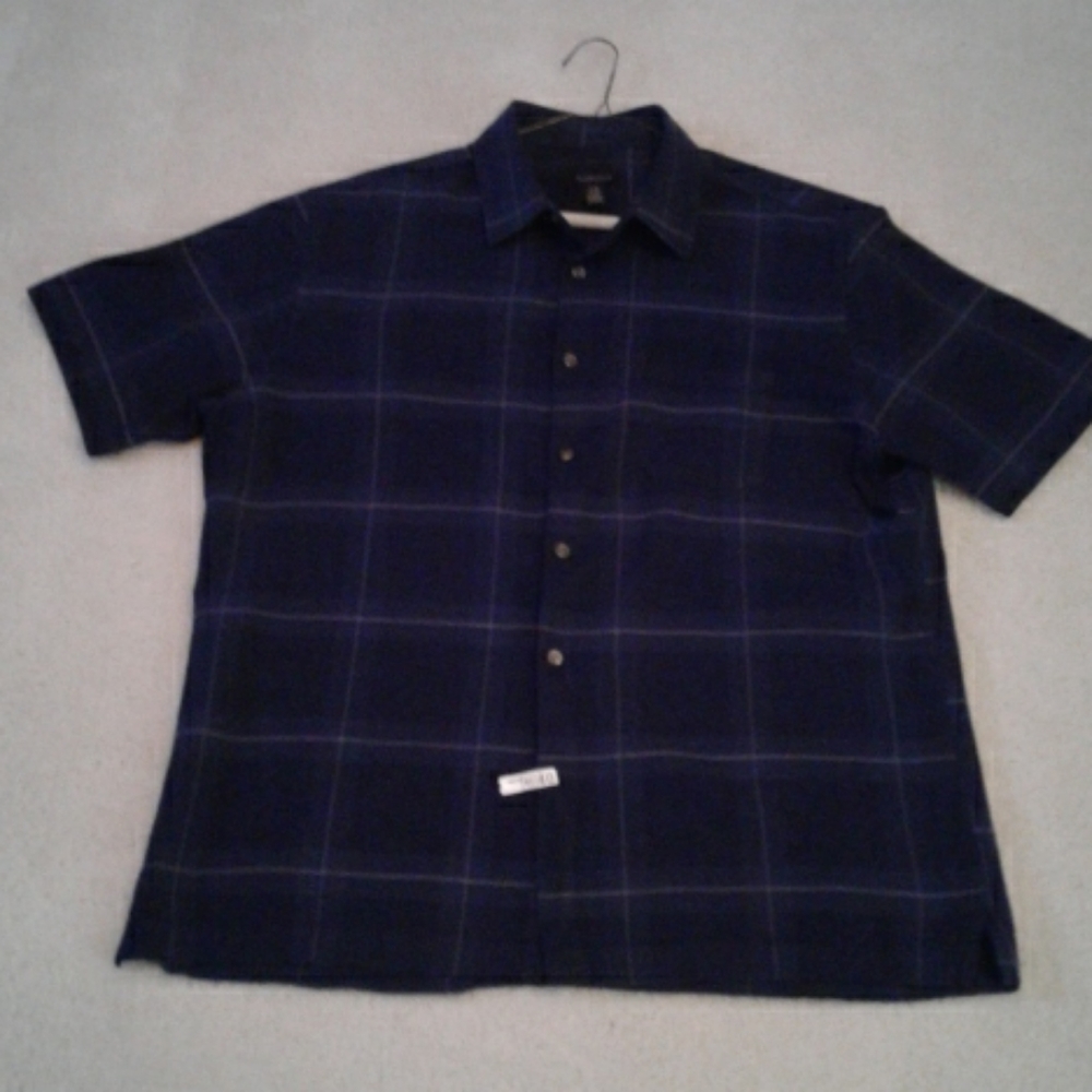 Mens Plaid Van Heusen Short Sleeve Size L